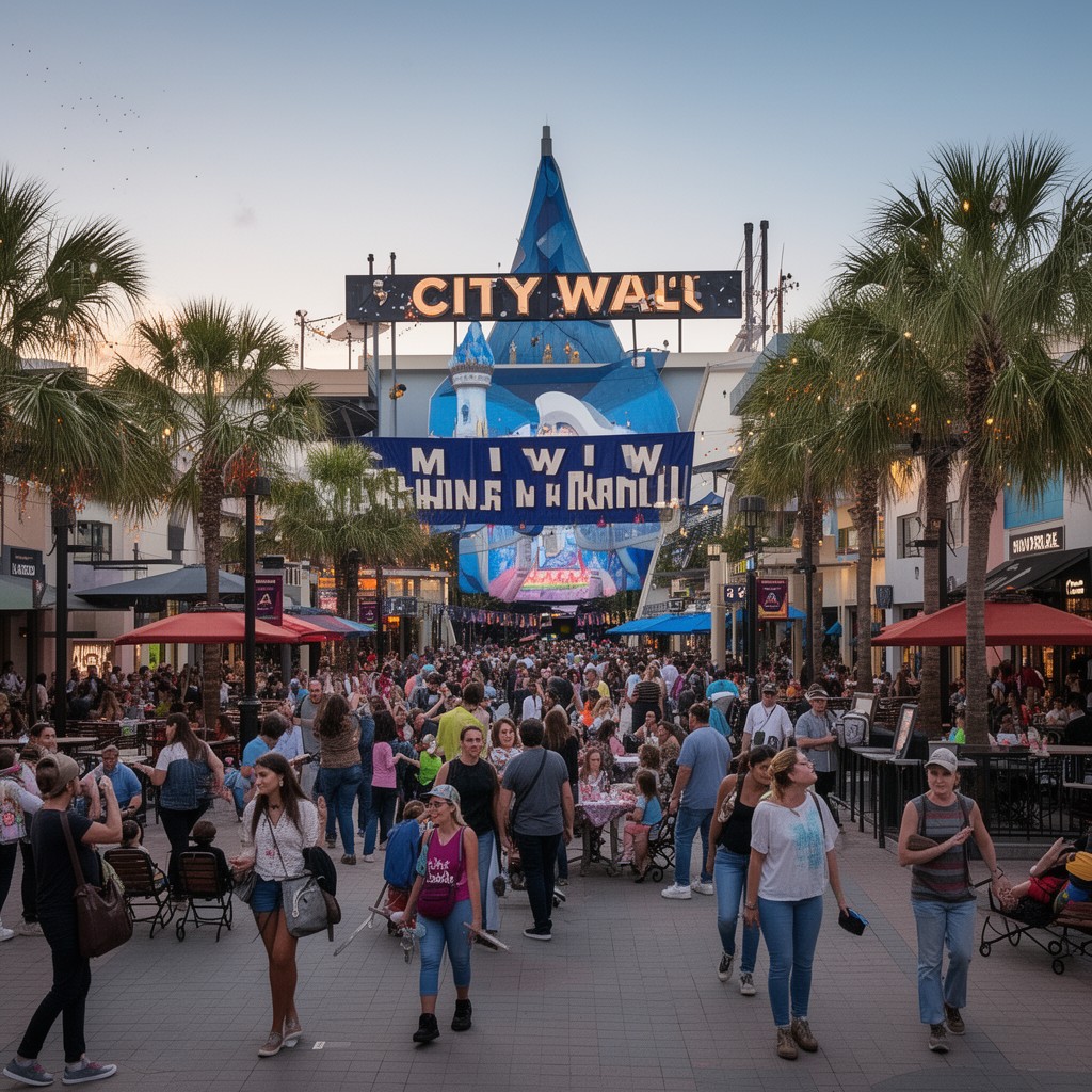 AI-generated illustration of CityWalk entertainment district