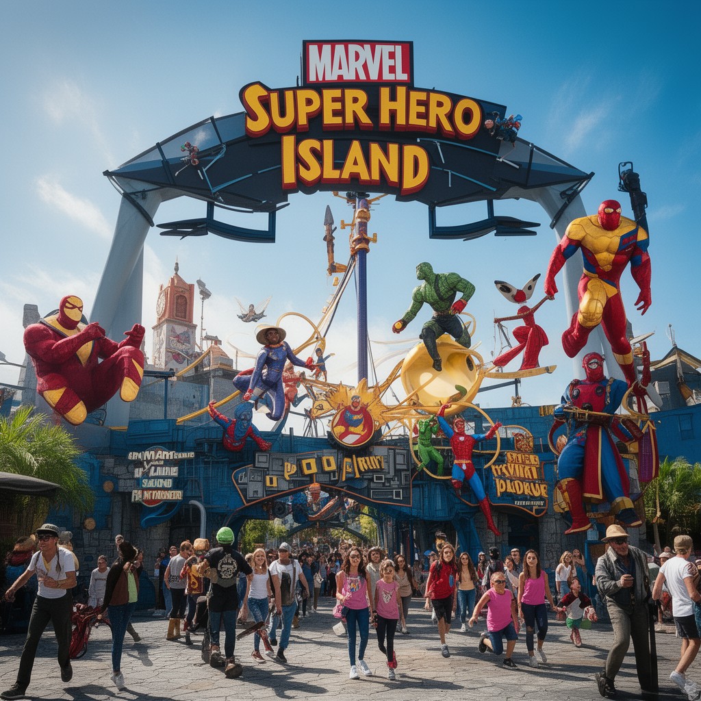 AI-generated illustration of Marvel Super Hero Island