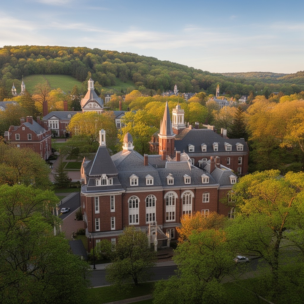 AI-generated illustration of College of the Holy Cross campus
