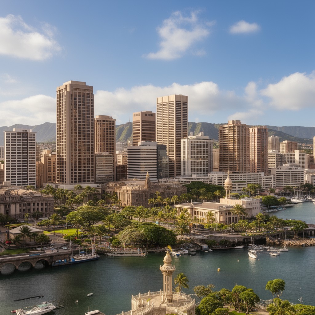 AI-generated illustration of Downtown Honolulu