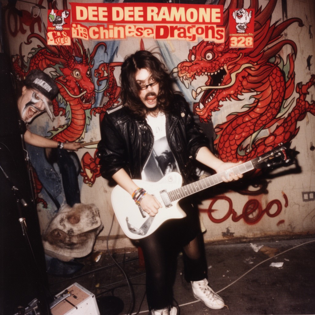 AI-generated illustration of Dee Dee Ramone and the Chinese Dragons