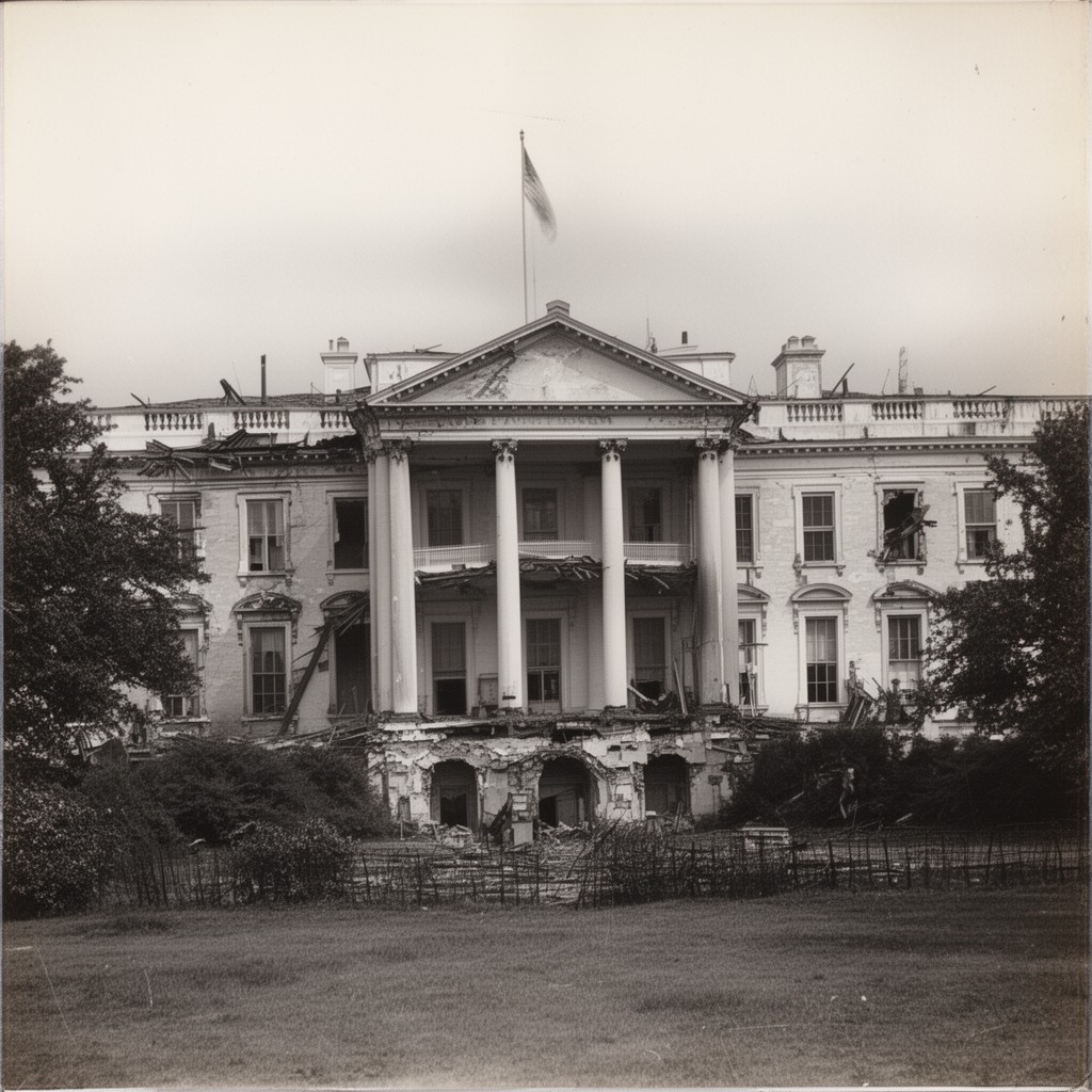 AI-generated illustration of Truman reconstruction of the White House (1948–1952)