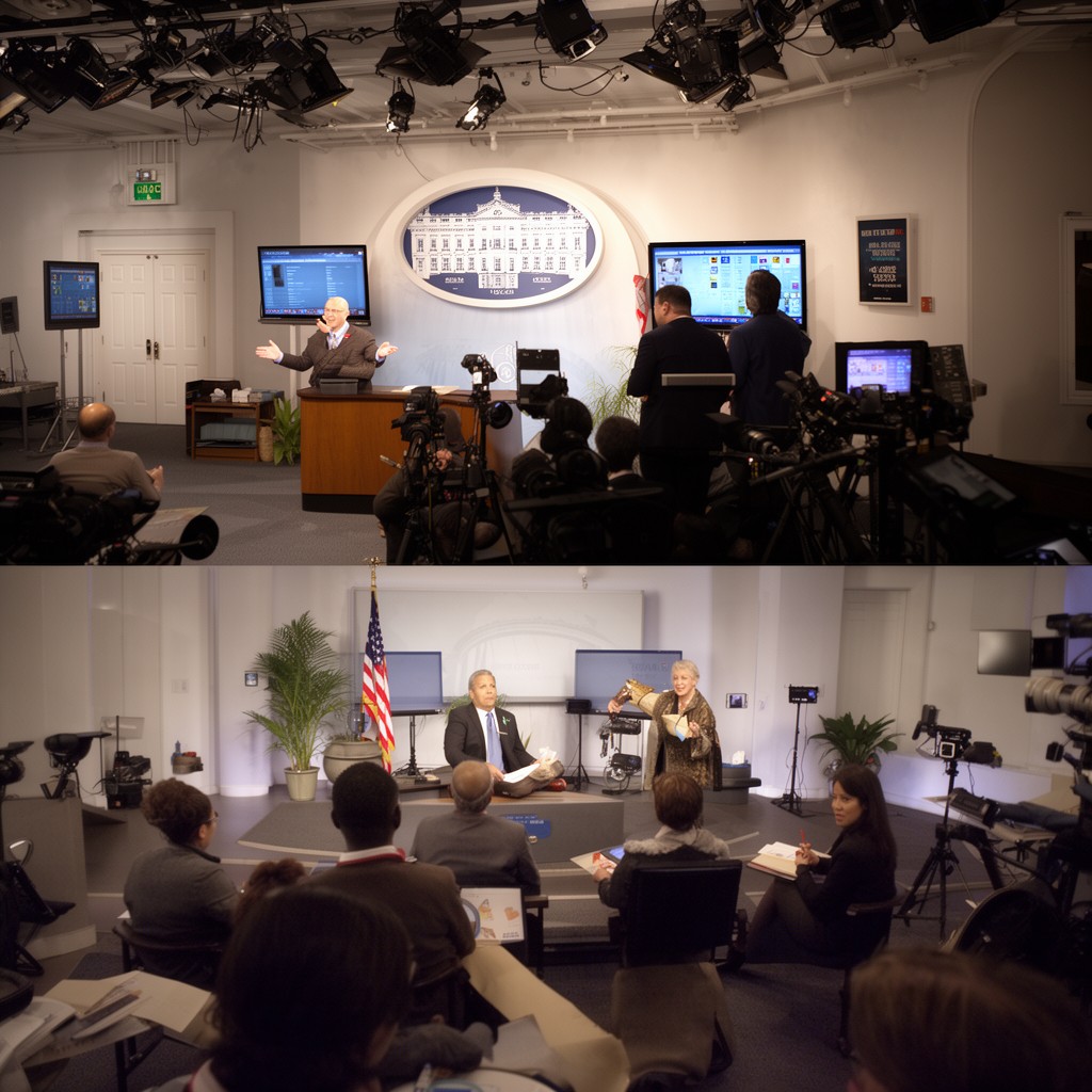 AI-generated illustration of James S. Brady Press Briefing Room