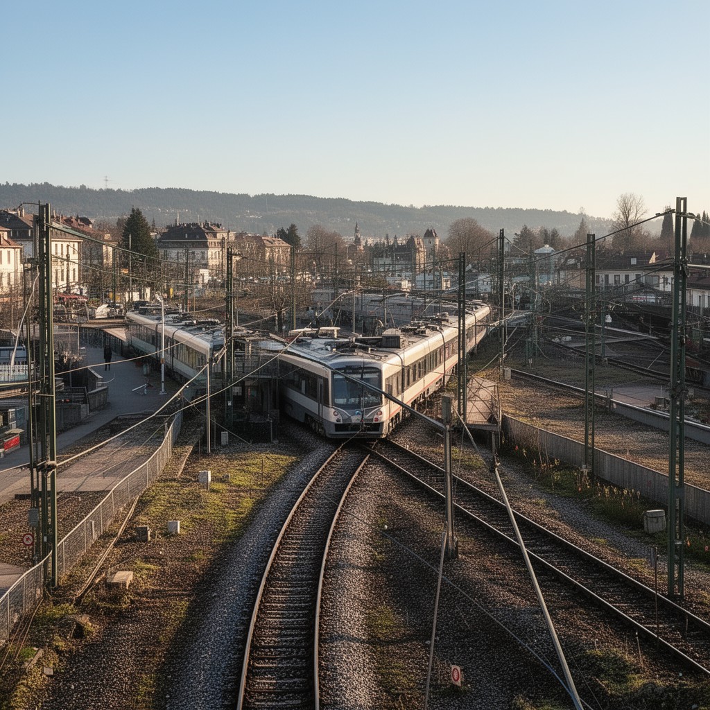 AI-generated illustration of Geneva–La Plaine railway line