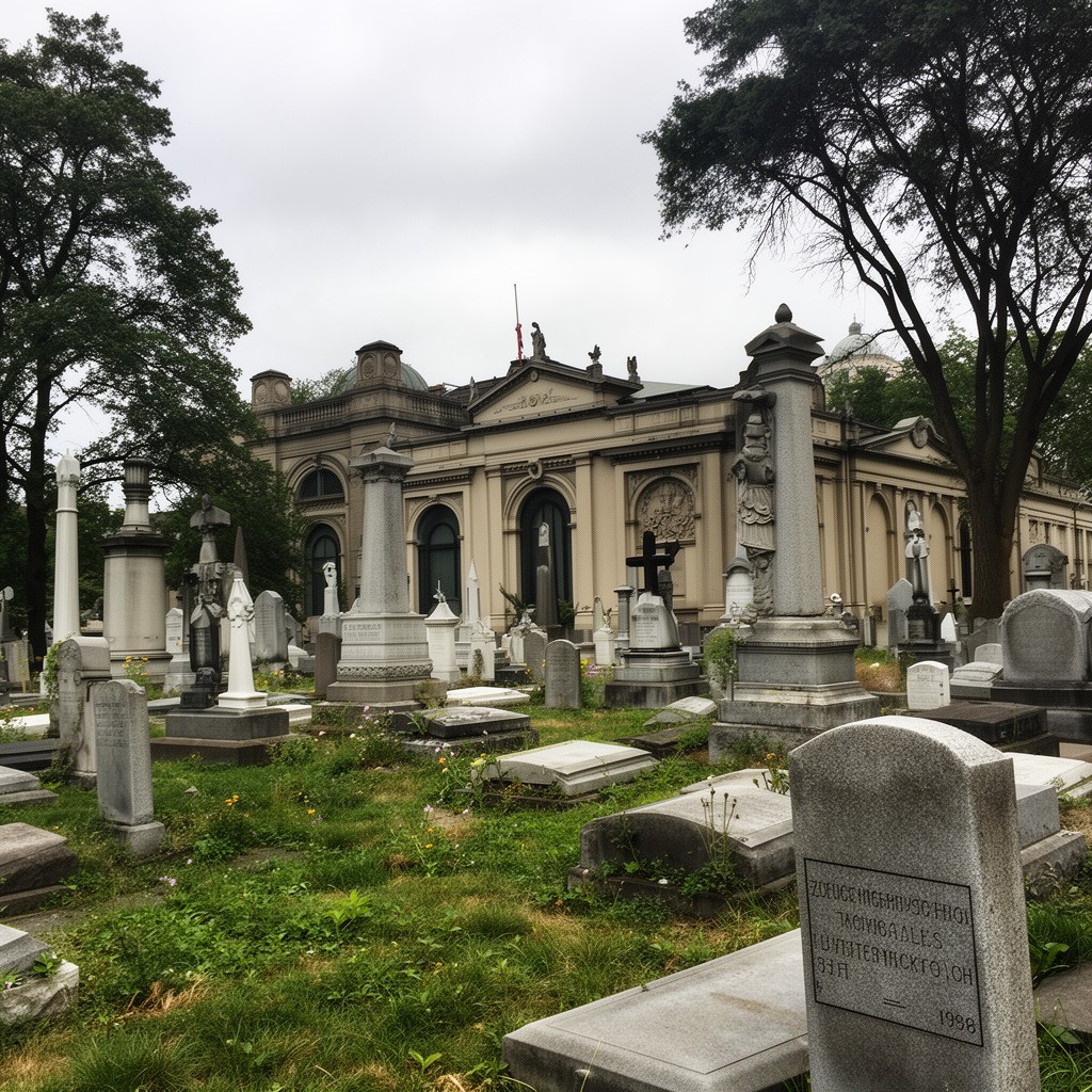 AI-generated illustration of Flushing Cemetery, Queens, New York, United States