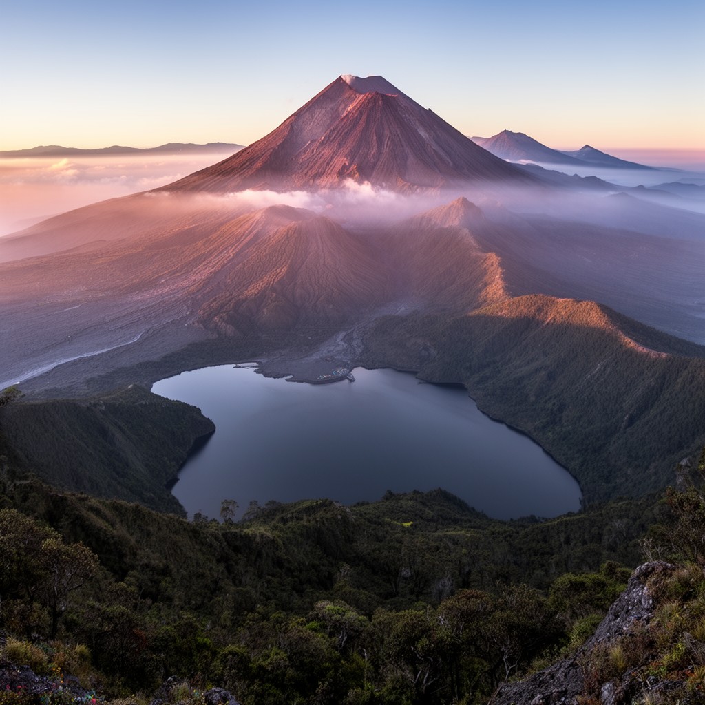 AI-generated illustration of Mount Rinjani