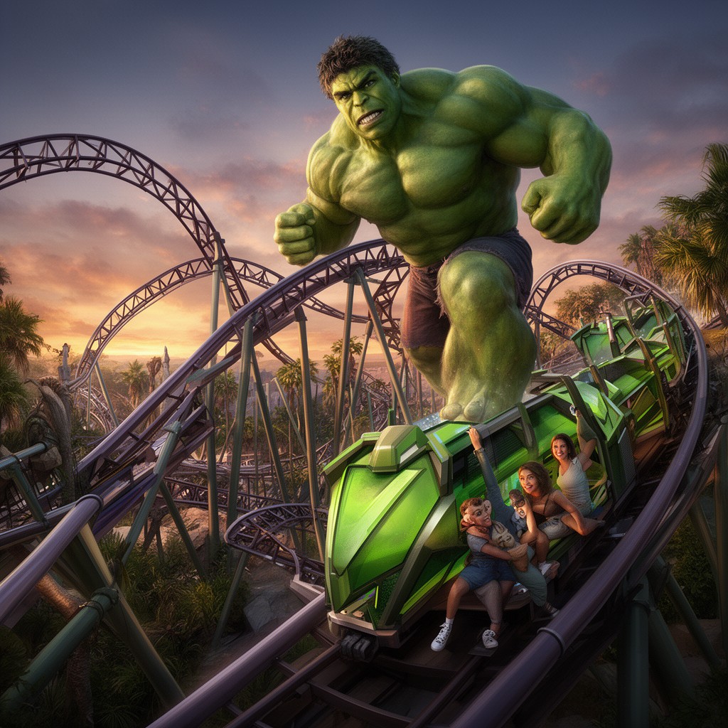 AI-generated illustration of The Incredible Hulk Coaster