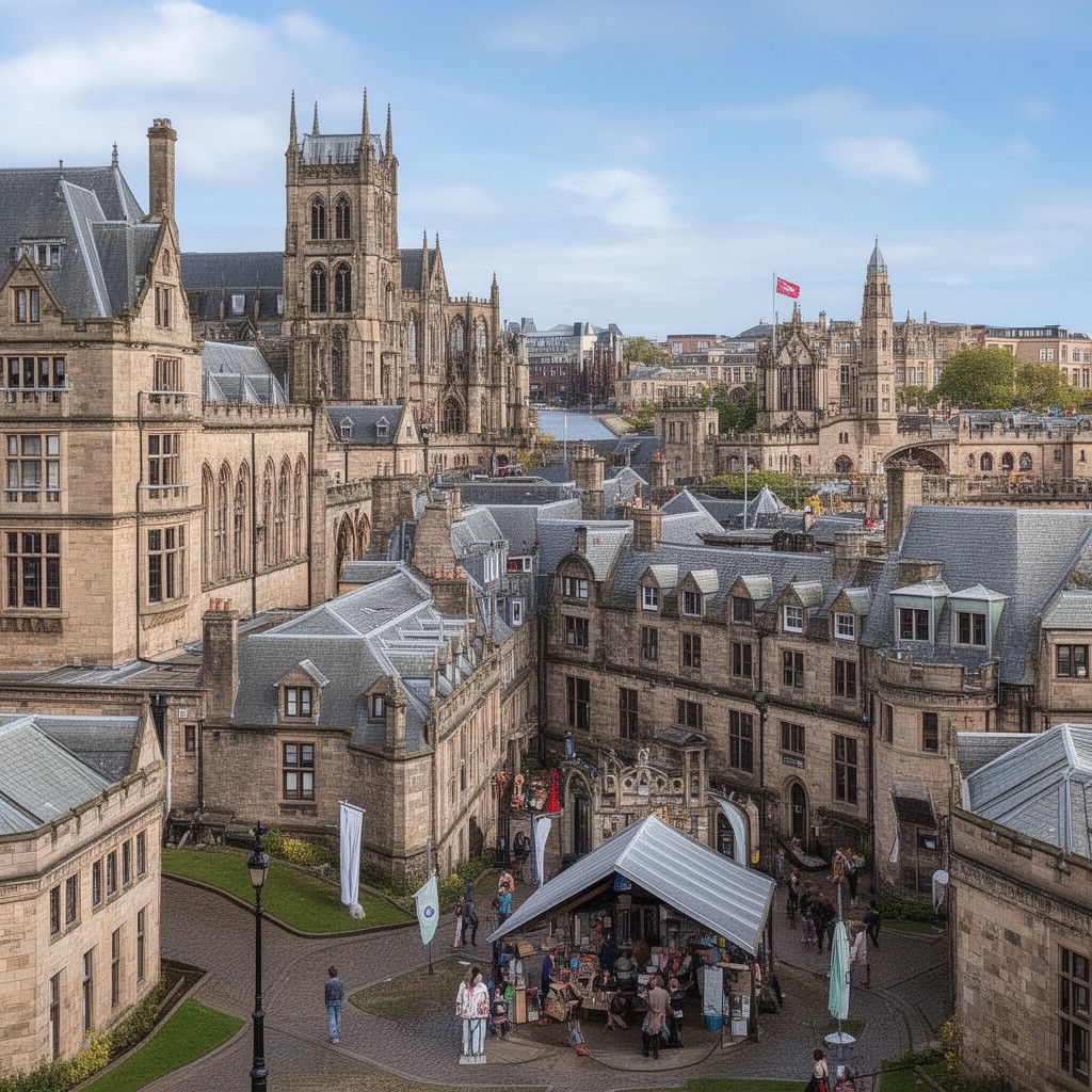 AI-generated illustration of Queen’s University Belfast
