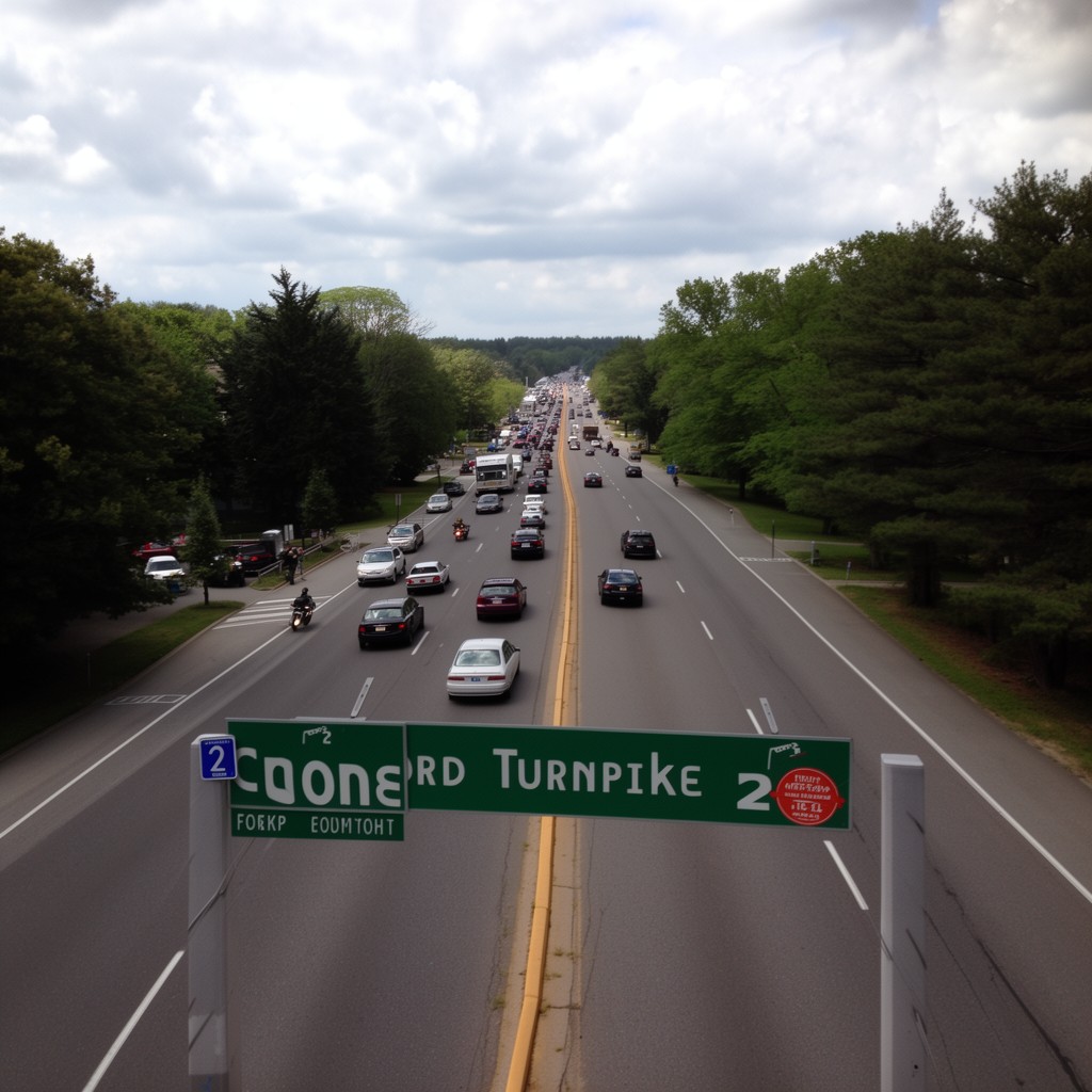 AI-generated illustration of Concord Turnpike (in the Boston suburbs)