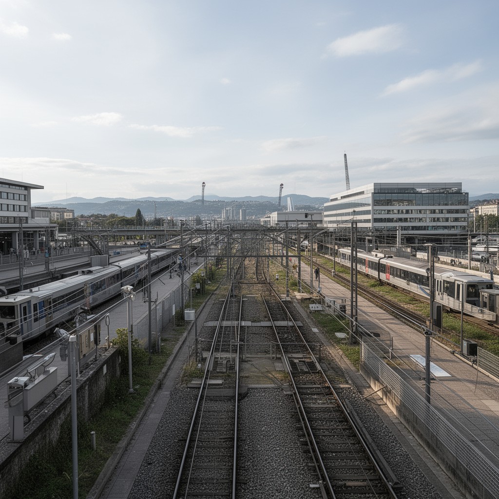 AI-generated illustration of Geneva–Aéroport railway line