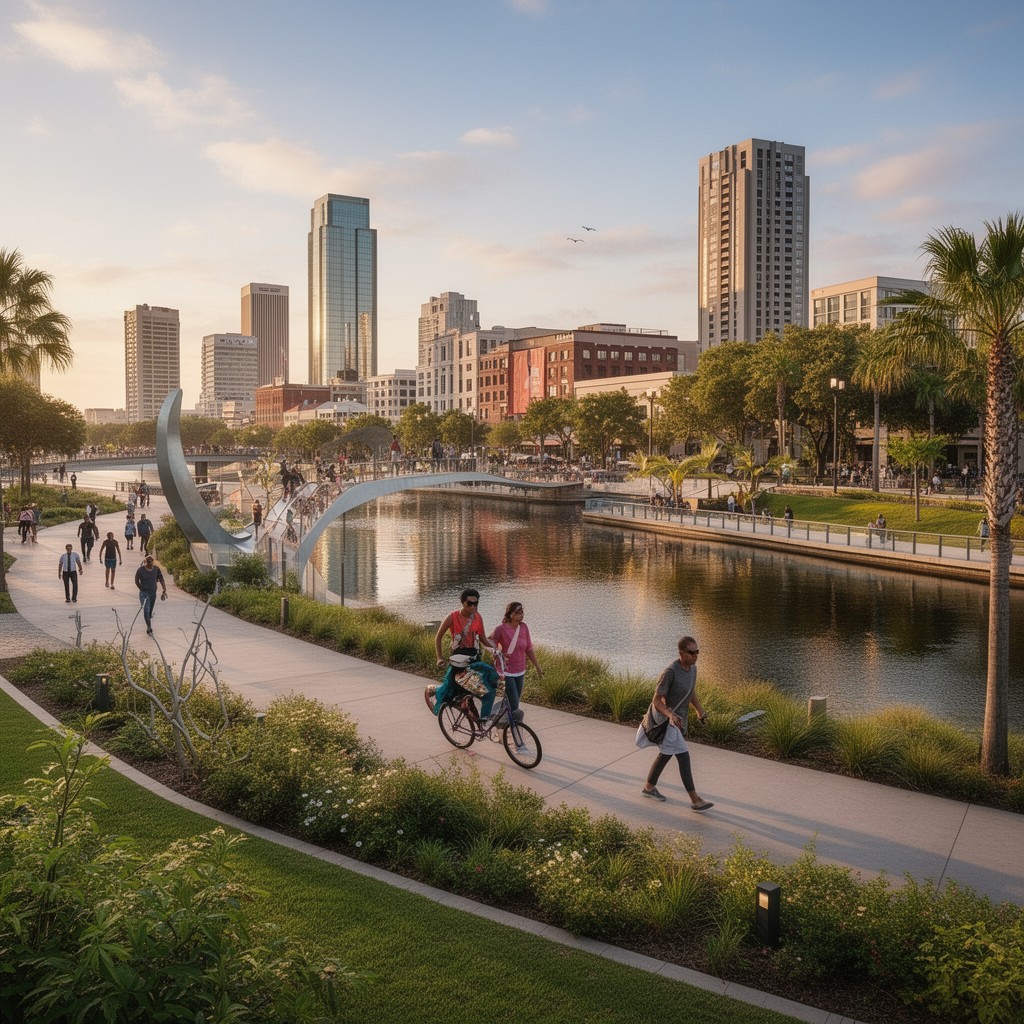AI-generated illustration of Tampa Riverwalk