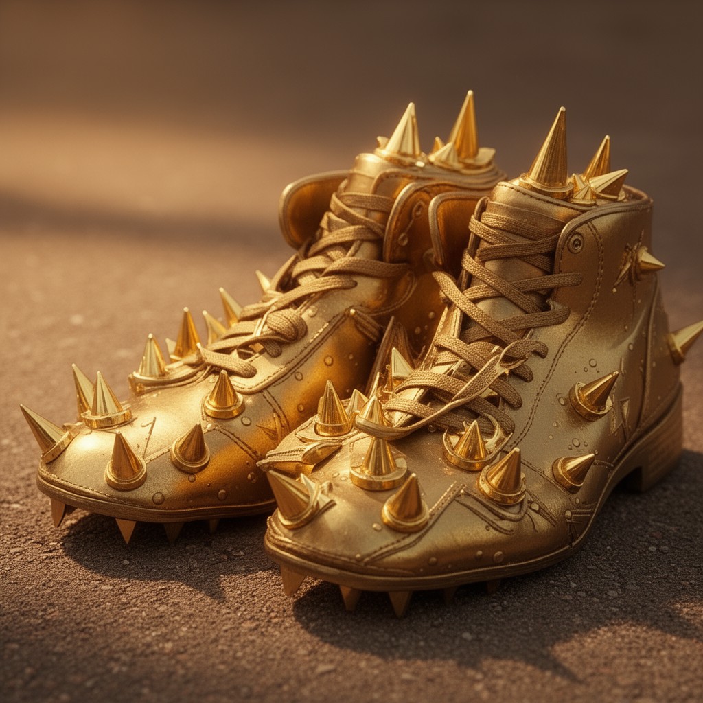 AI-generated illustration of golden spikes (symbolic baseball cleats spikes)