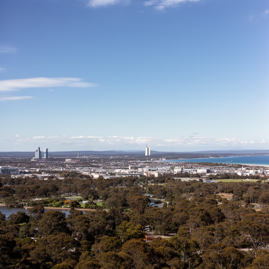 AI-generated illustration of Canberra region (Jervis Bay Territory nearby)