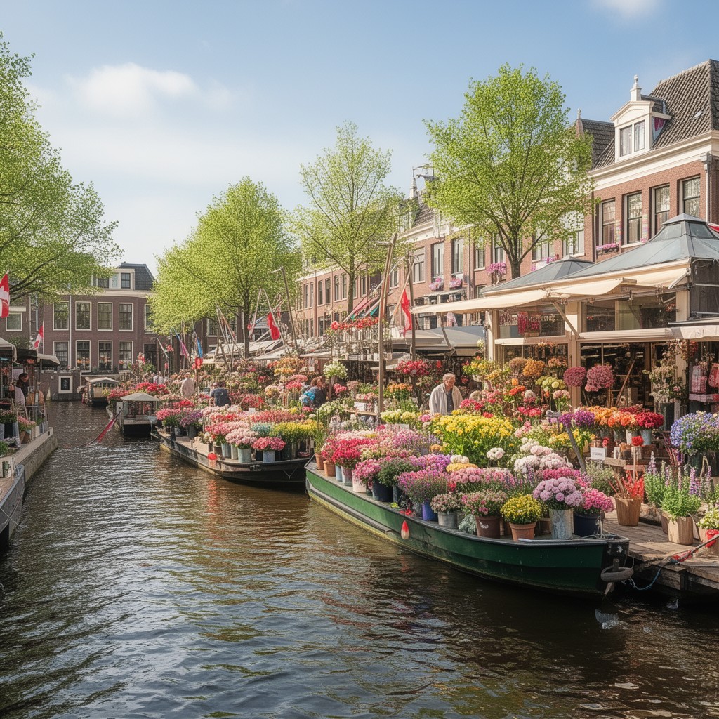 AI-generated illustration of Aalsmeer flower market stalls (part of Bloemenmarkt)