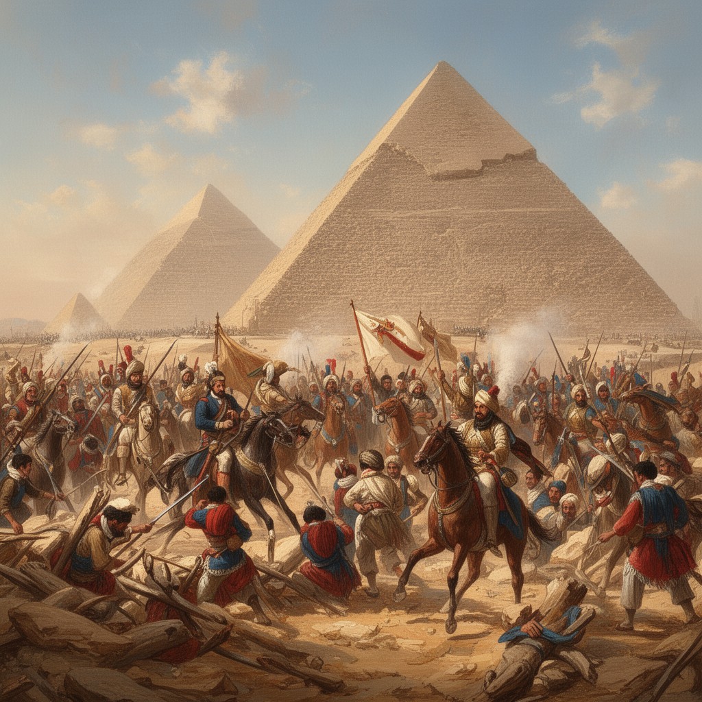 AI-generated illustration of Battle of the Pyramids