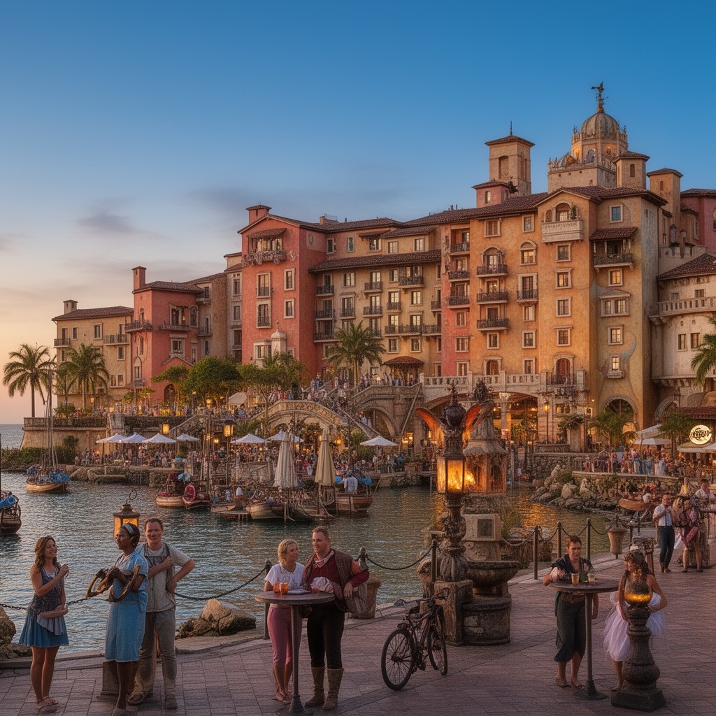 AI-generated illustration of Loews Portofino Bay Hotel at Universal Orlando