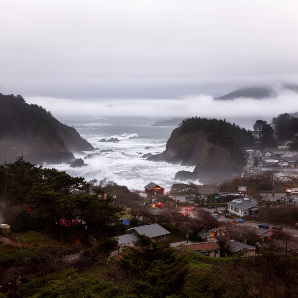 AI-generated illustration of Crescent City, California