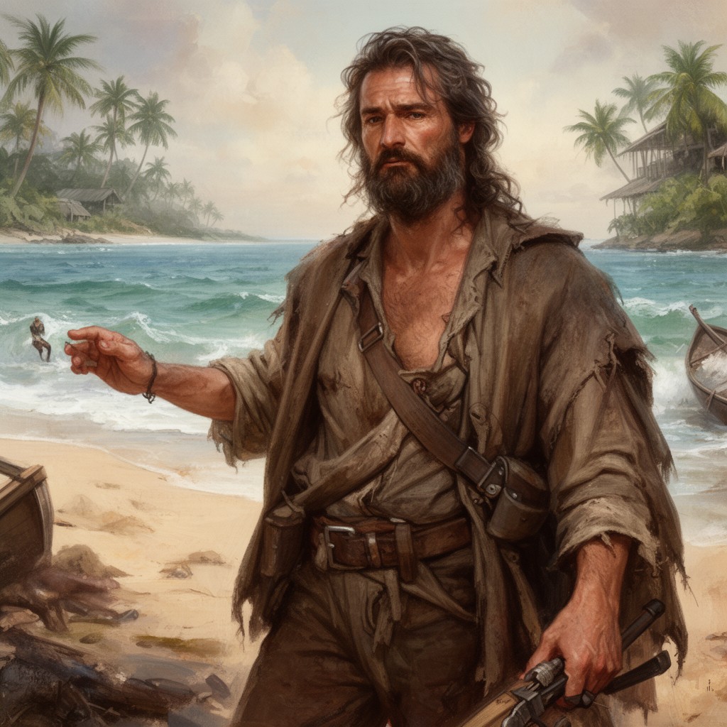 AI-generated illustration of Robinson Crusoe