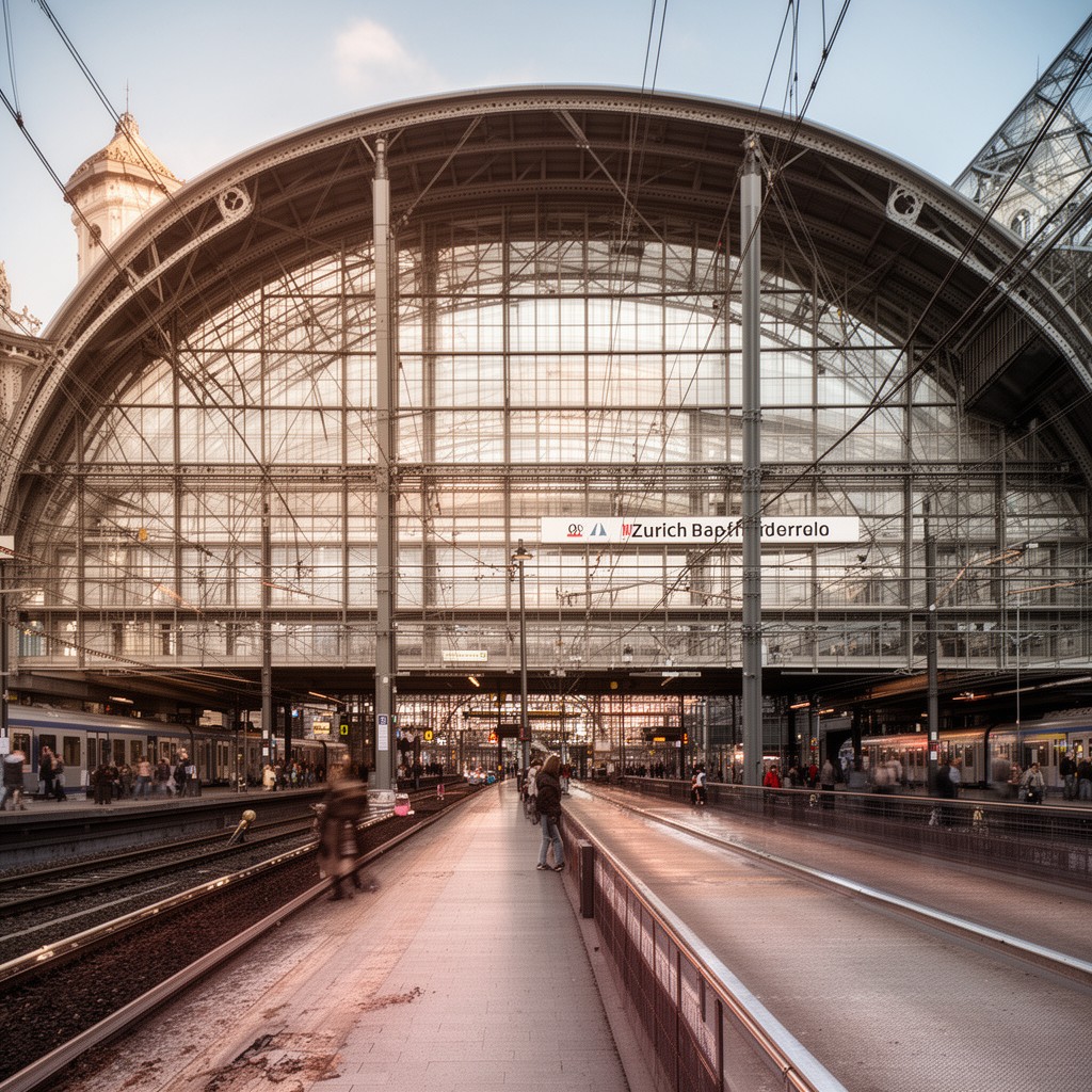 AI-generated illustration of Zurich Hauptbahnhof