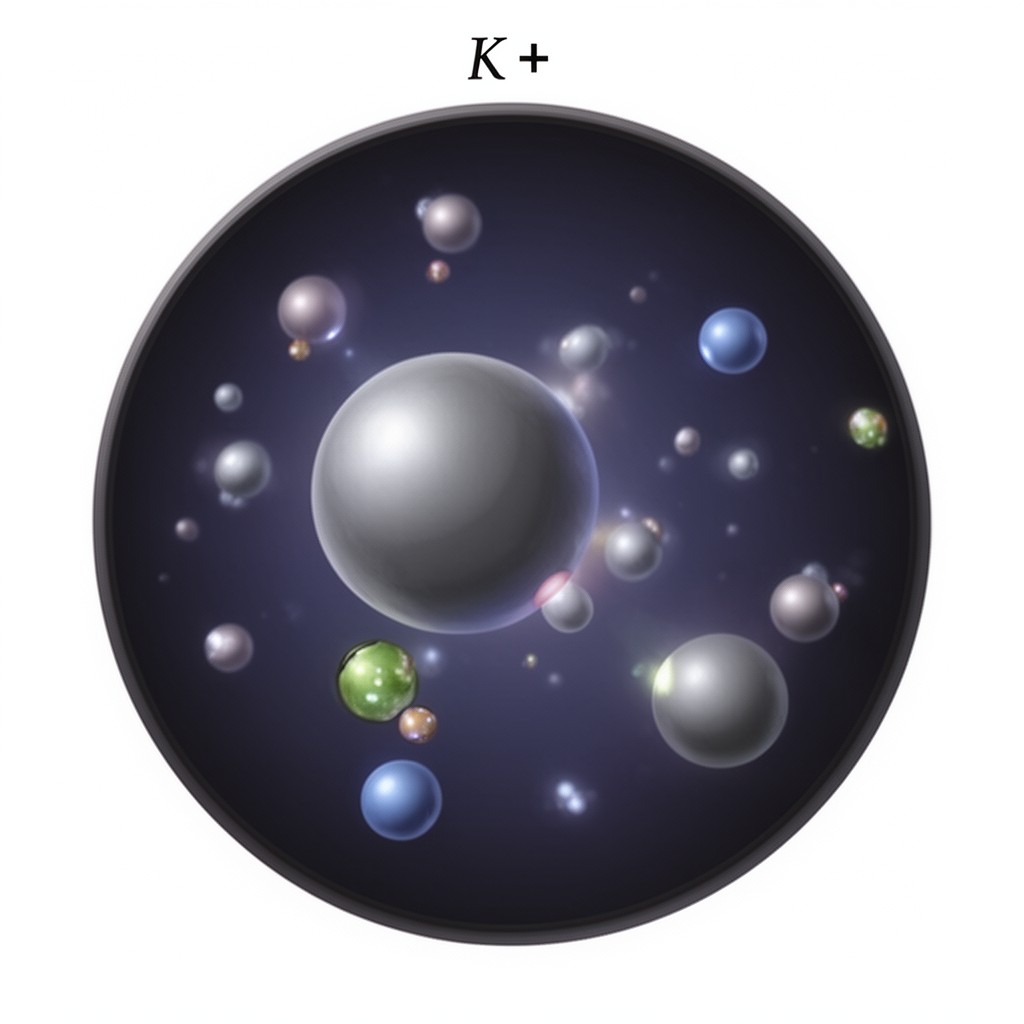 AI-generated illustration of K+ (charged kaon)