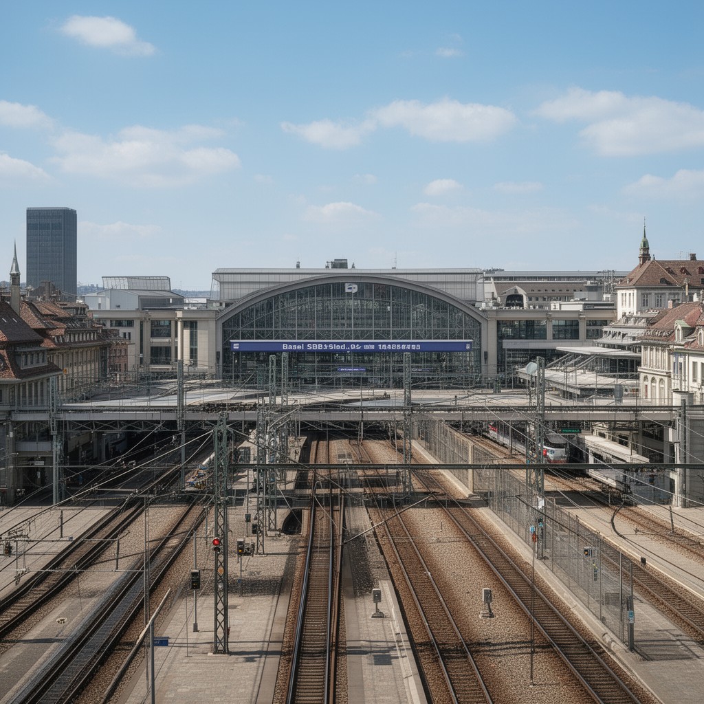 AI-generated illustration of Basel SBB railway station