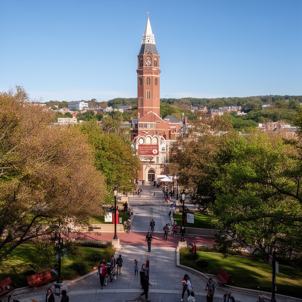 AI-generated illustration of Boston College (in the Boston metropolitan area)