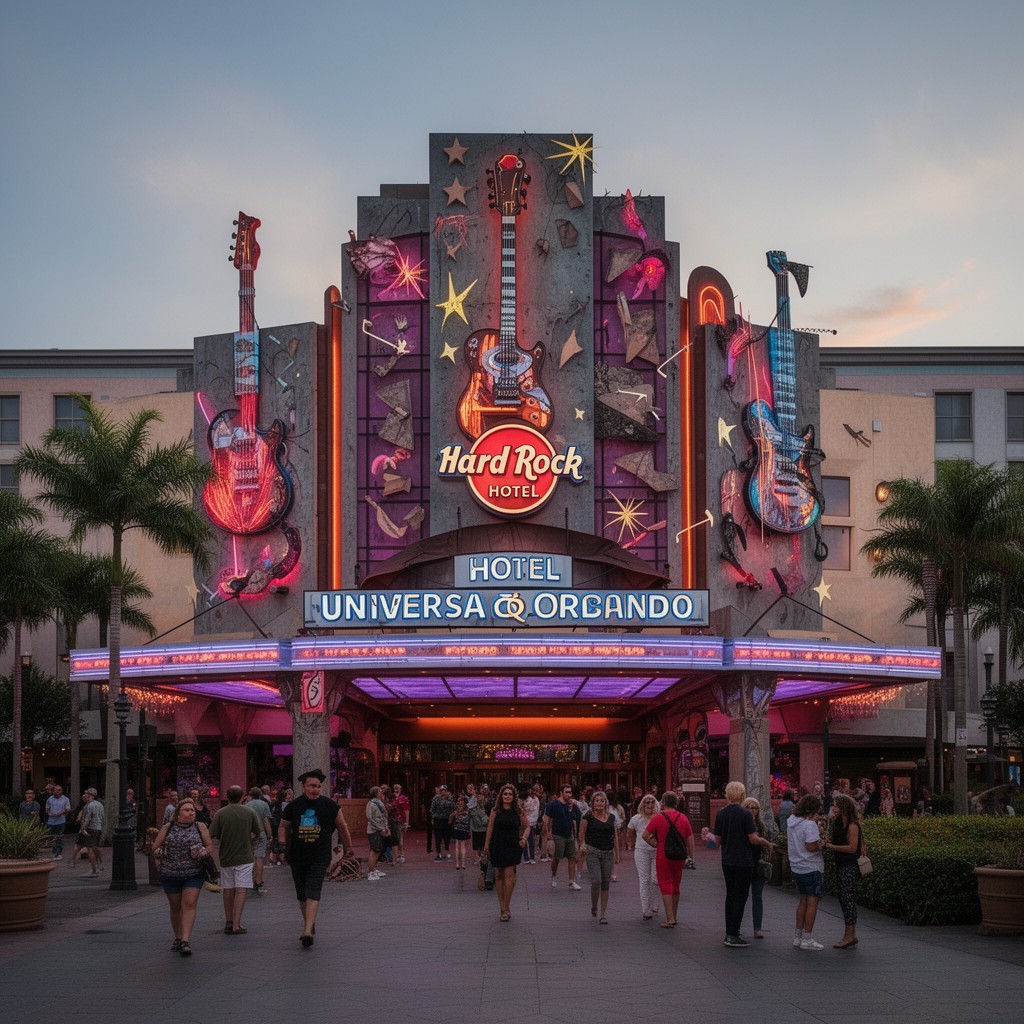 AI-generated illustration of Hard Rock Hotel at Universal Orlando