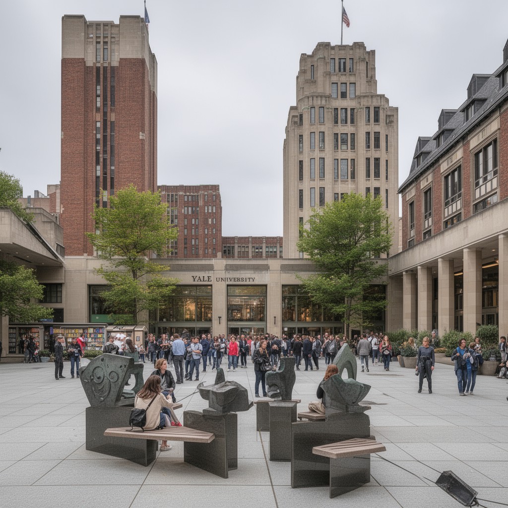 AI-generated illustration of Yale University’s Beinecke Plaza