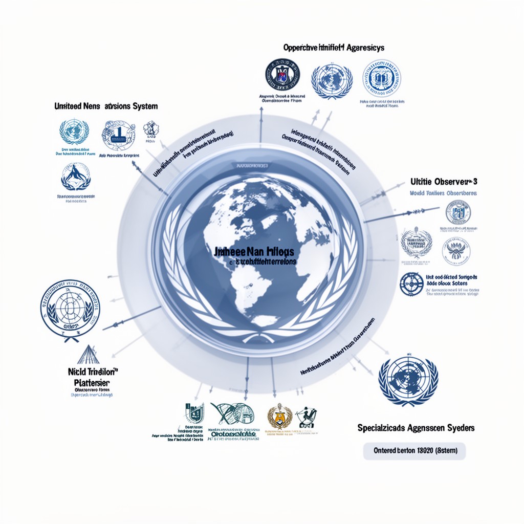AI-generated illustration of United Nations system (observer relationship, not specialized agency)