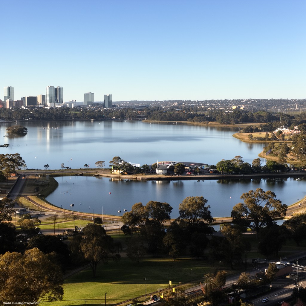 AI-generated illustration of Lake Burley Griffin