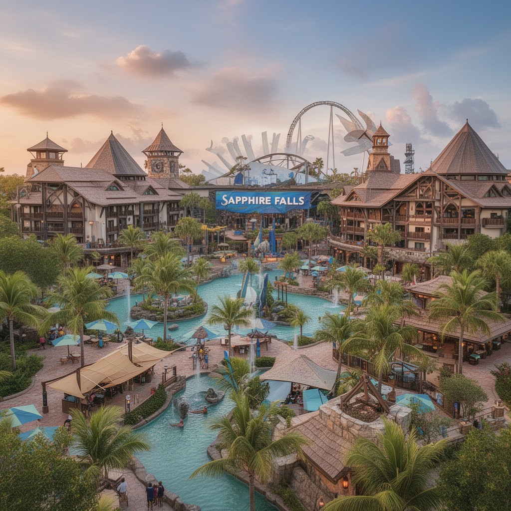 AI-generated illustration of Loews Sapphire Falls Resort at Universal Orlando