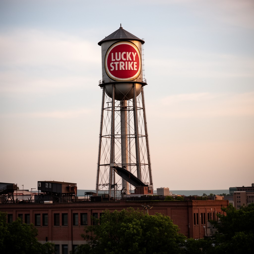 AI-generated illustration of Lucky Strike water tower