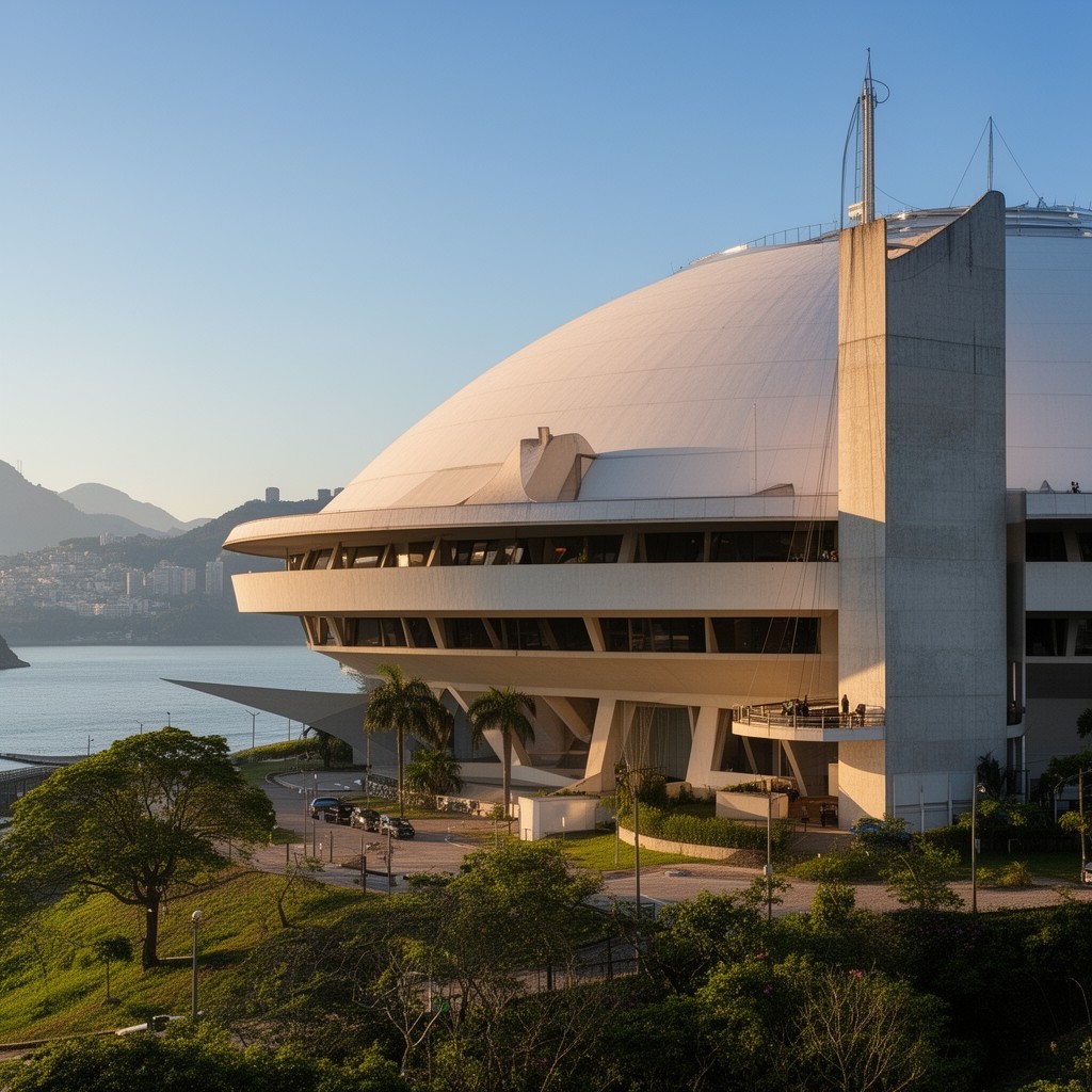 AI-generated illustration of Niterói Contemporary Art Museum