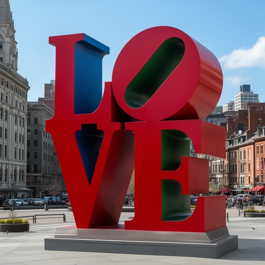 AI-generated illustration of LOVE sculpture