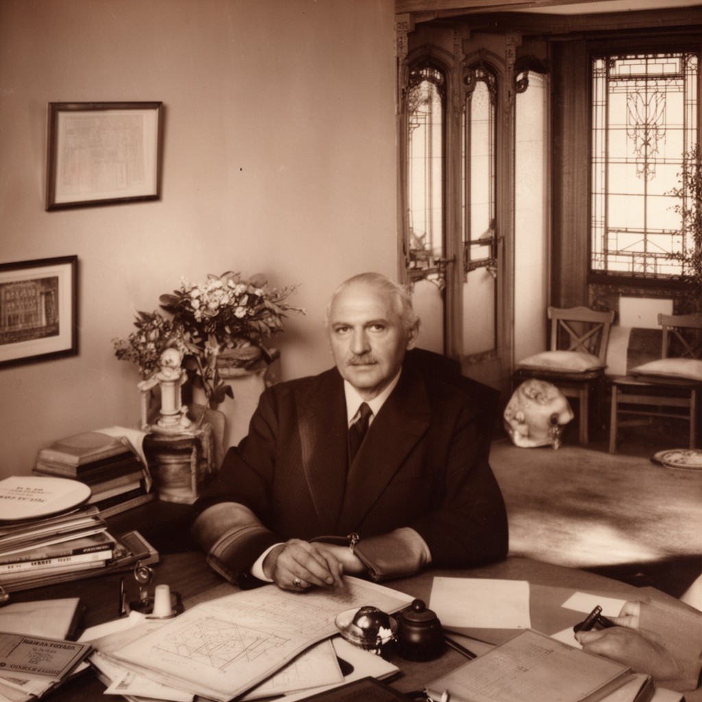 AI-generated illustration of Bernard Maybeck
