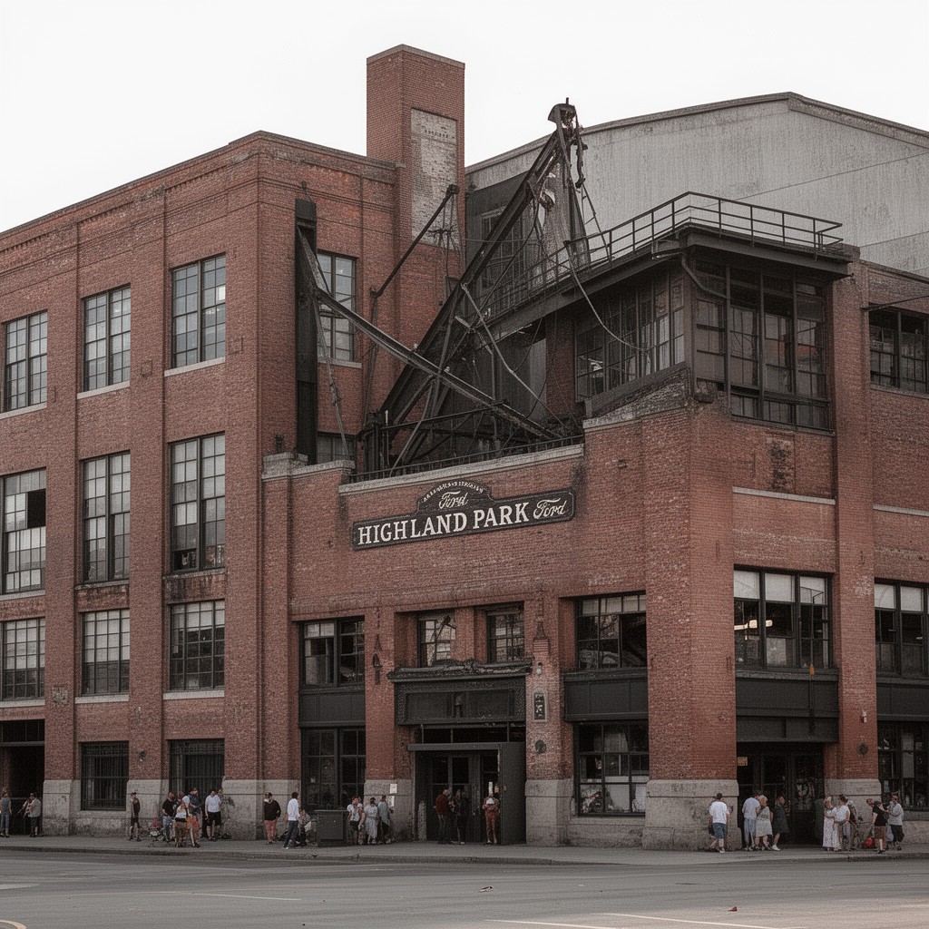 AI-generated illustration of Highland Park Ford Plant