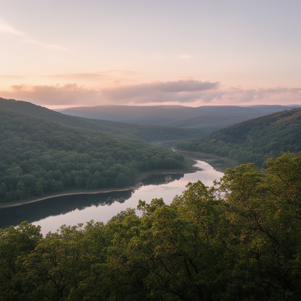 AI-generated illustration of Ozarks region (partly)