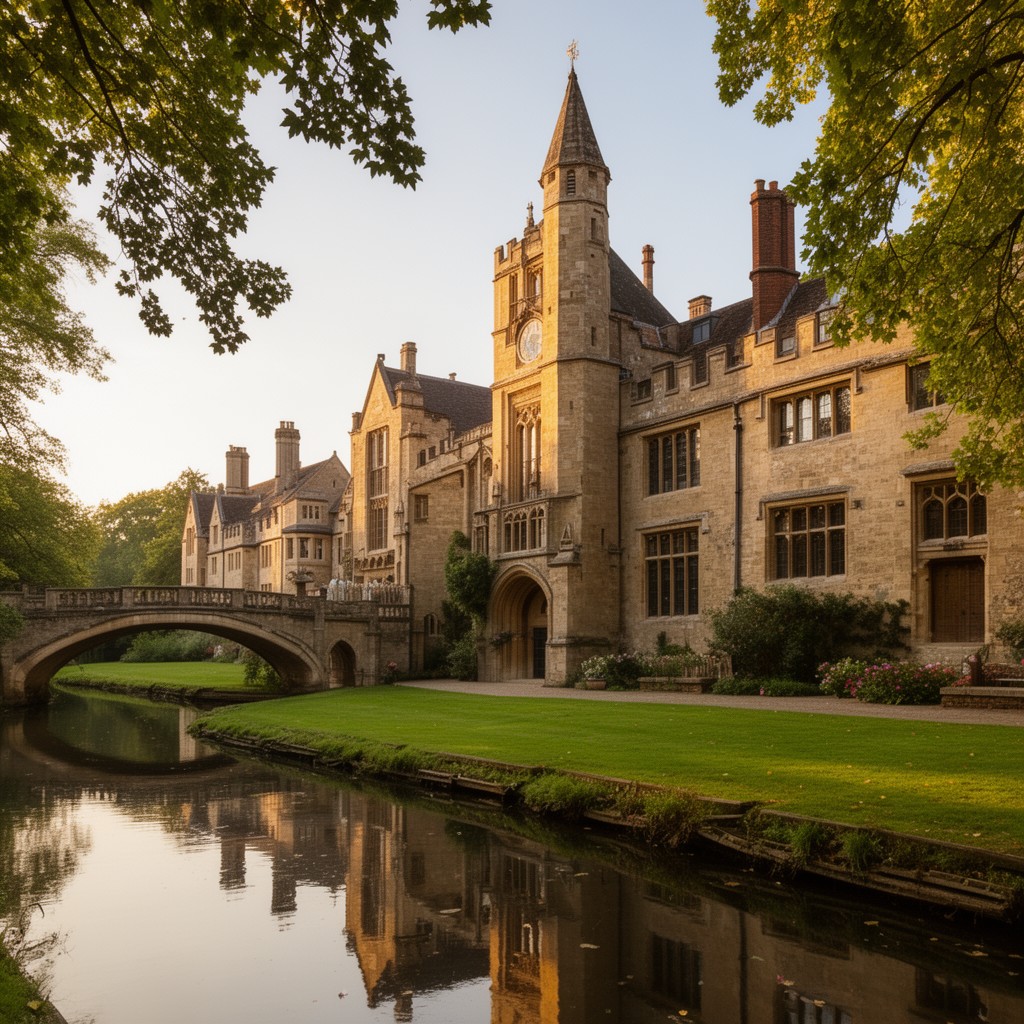 AI-generated illustration of Magdalene College, Cambridge