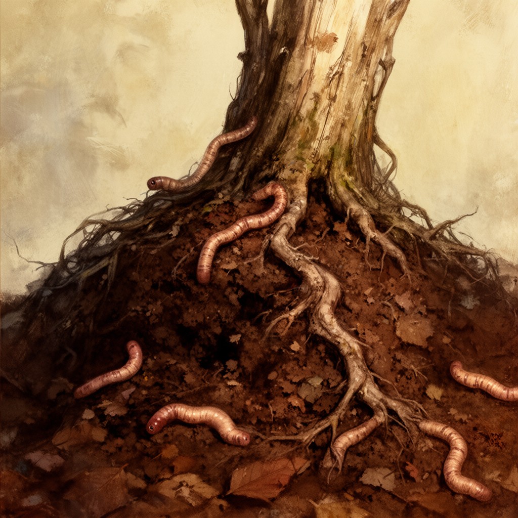 AI-generated illustration of The Formation of Vegetable Mould through the Action of Worms