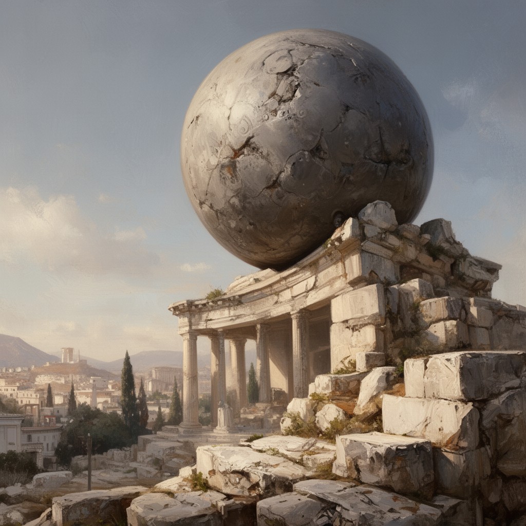 AI-generated illustration of Corinth (through her association with Sisyphus)