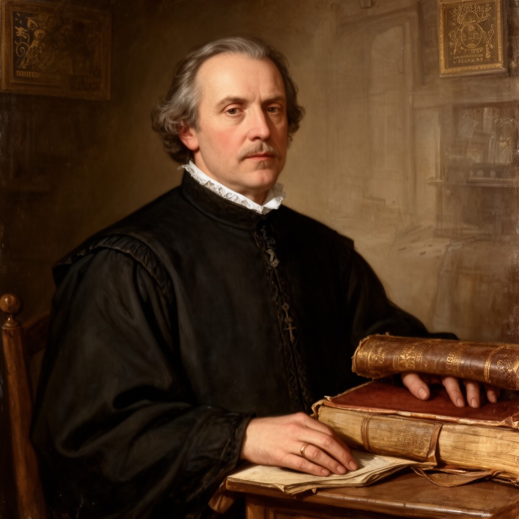AI-generated illustration of Robert Estienne
