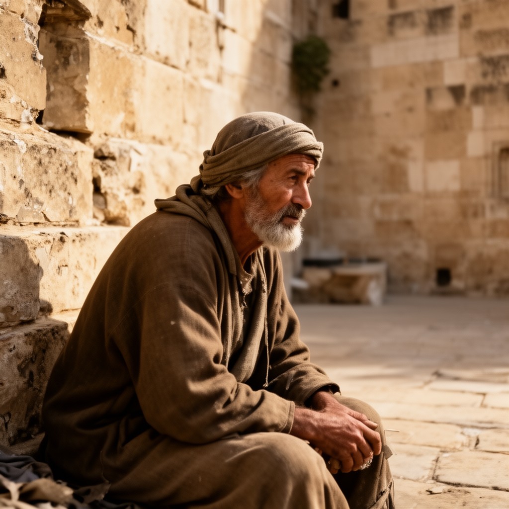 AI-generated illustration of A Beggar in Jerusalem