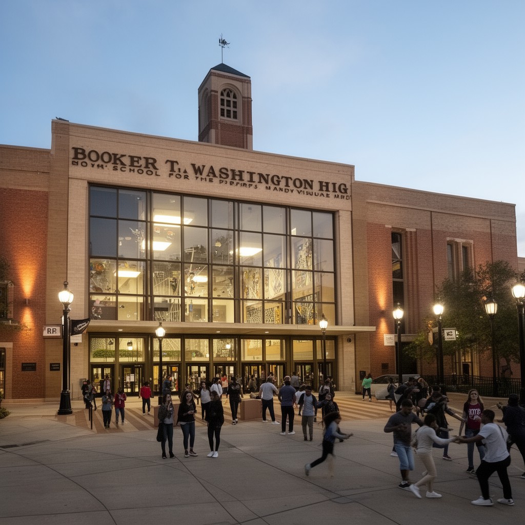 AI-generated illustration of Booker T. Washington High School for the Performing and Visual Arts