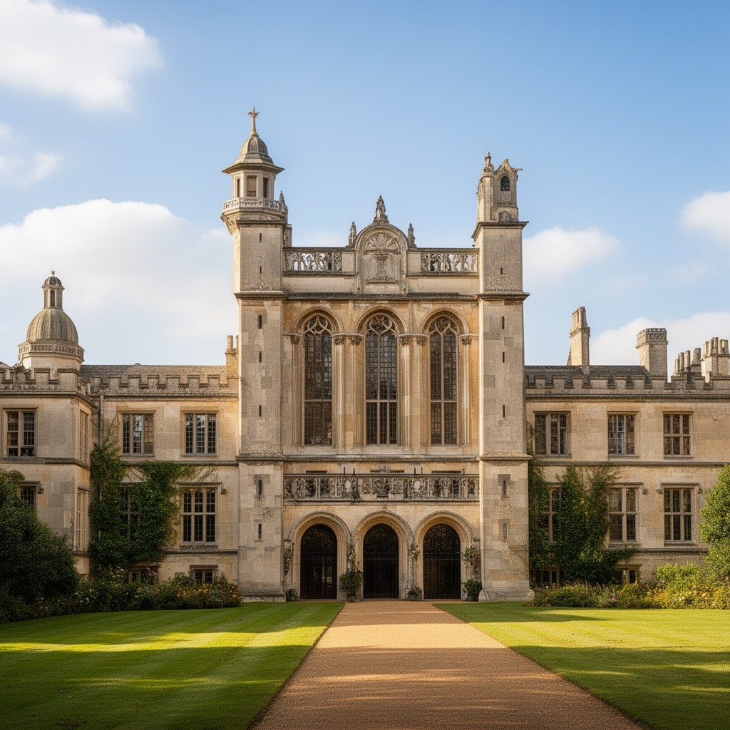 AI-generated illustration of Downing College, Cambridge