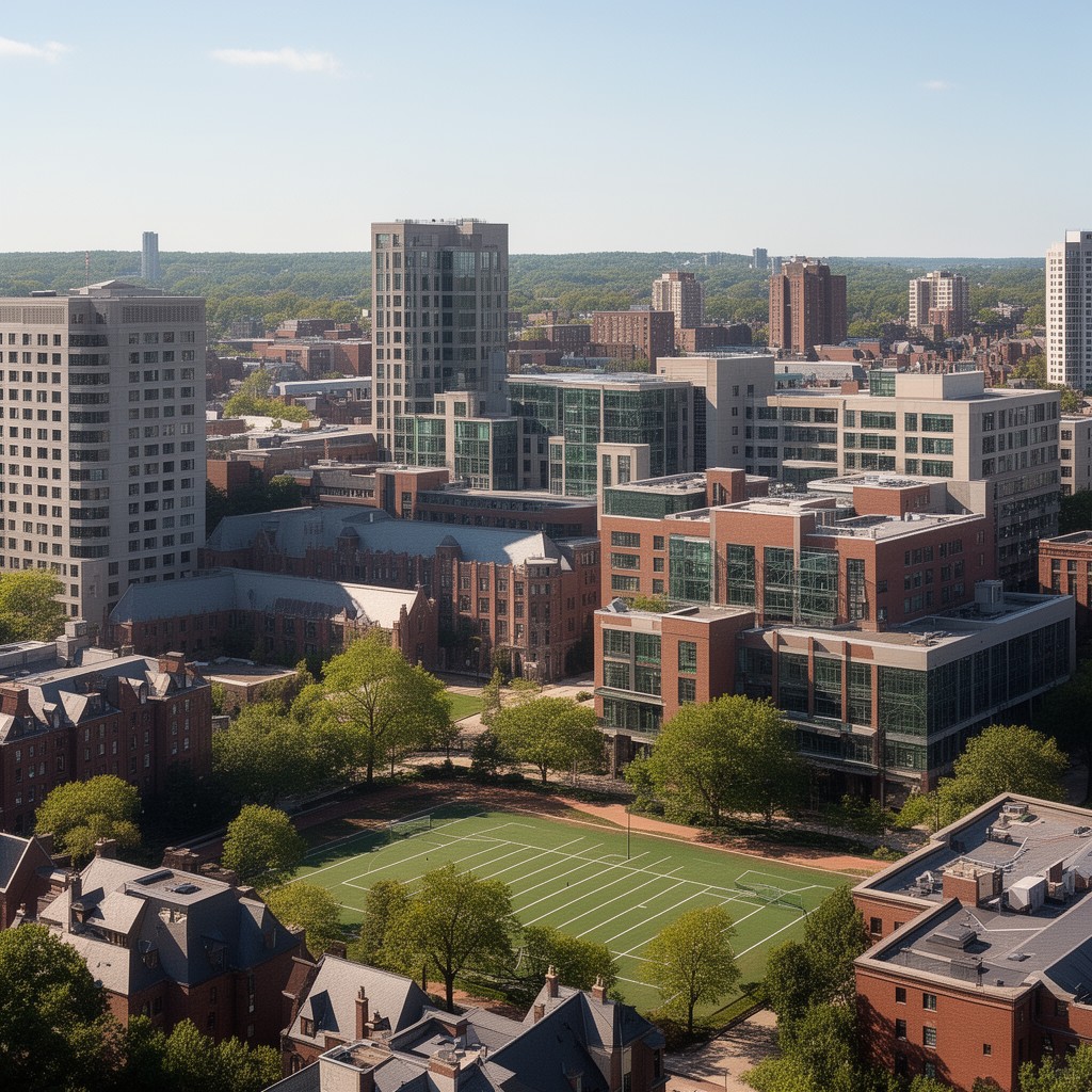 AI-generated illustration of MIT West Campus