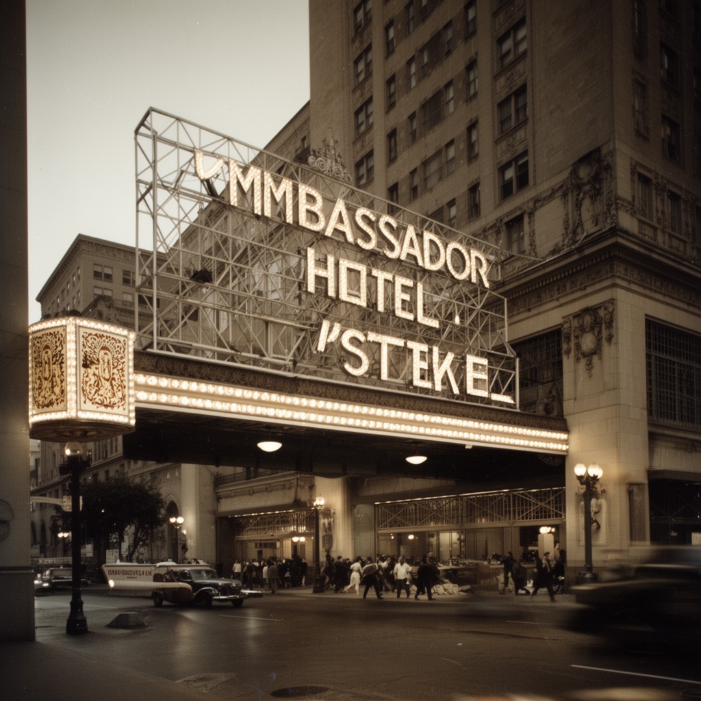 AI-generated illustration of Ambassador Hotel, Los Angeles