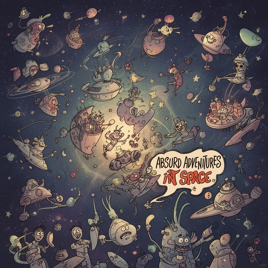 AI-generated illustration of absurd adventures in space