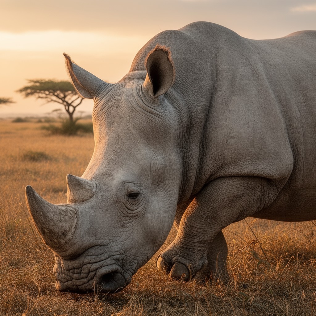 AI-generated illustration of northern white rhinoceros