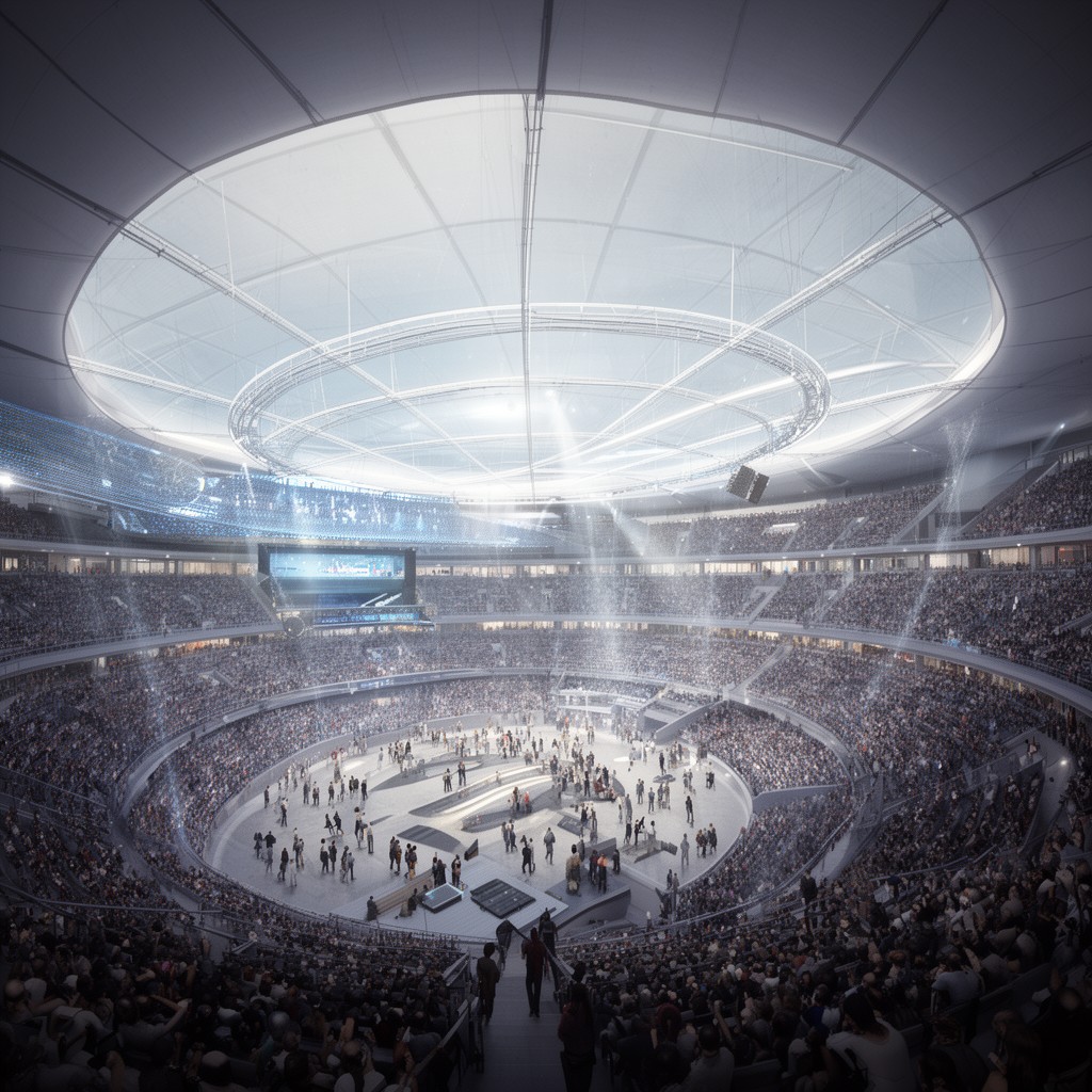 AI-generated illustration of O2 Arena (interior redesign)