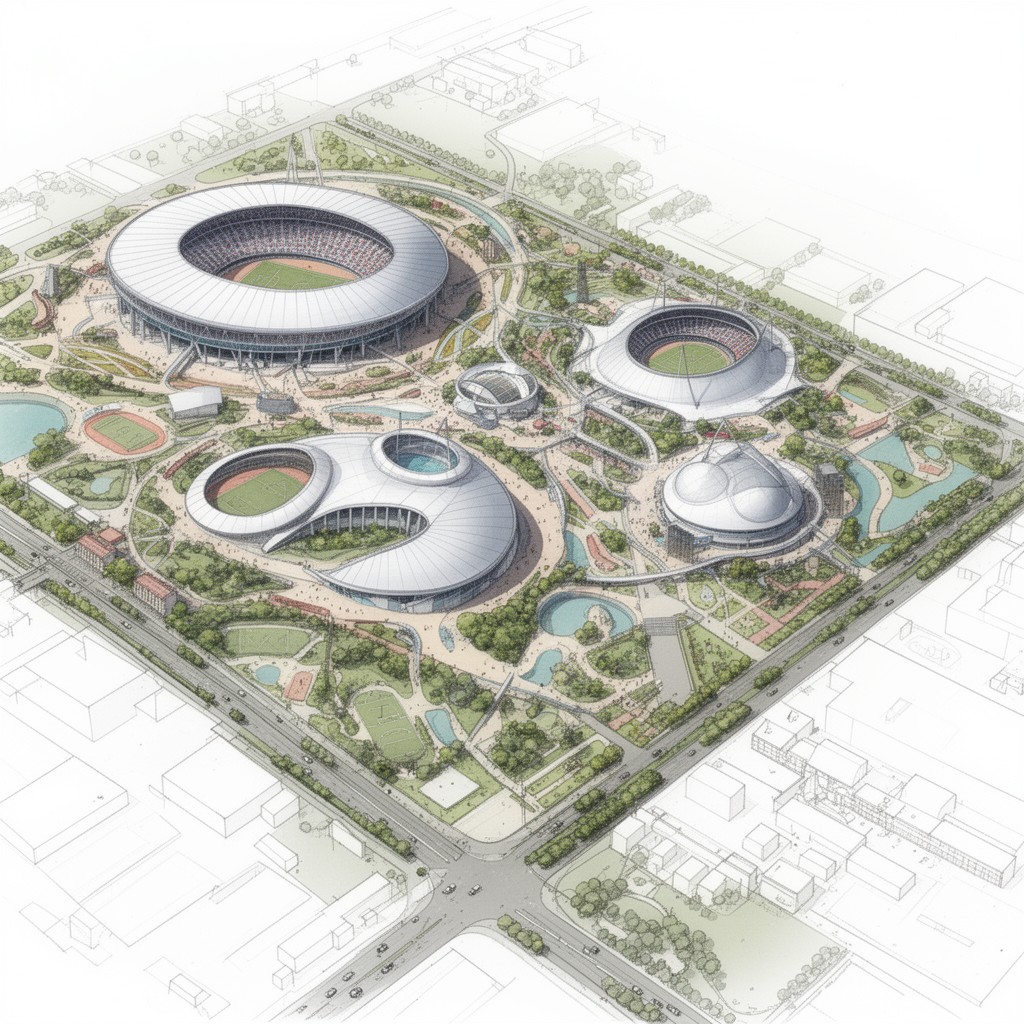 AI-generated illustration of Olympic Park venues master planning